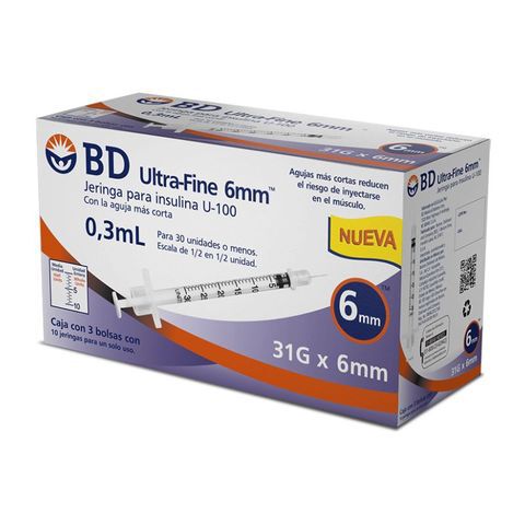 JERINGA BD INSULINA UF 0.3ML 31G X 6MM C 30