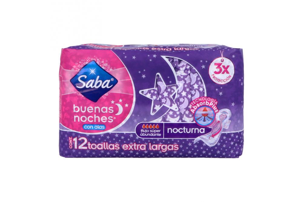 SABA BUENAS NOCHES C 12 TOALLAS EX LARGA