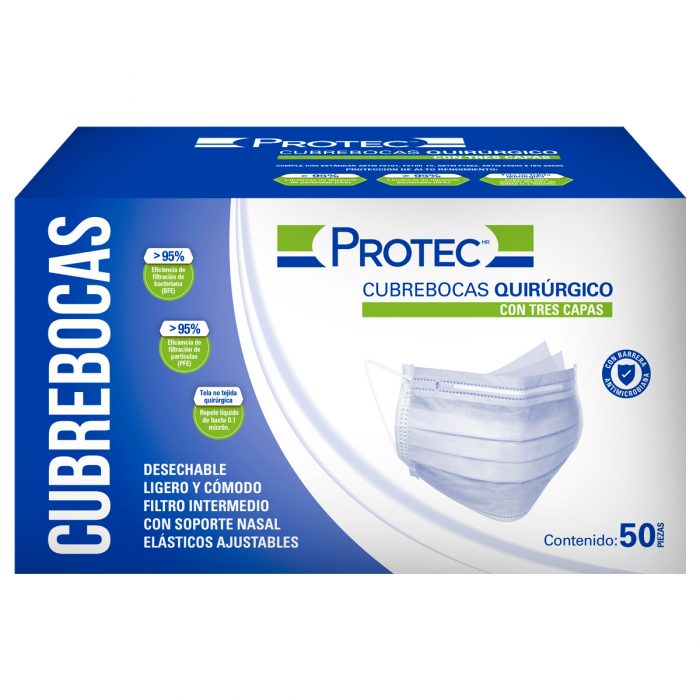 CUBREBOCA QUIRURGICO TRICAPA C 50 PZ PROTEC