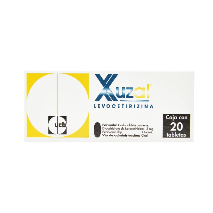 XUZAL 5MG C 20 TAB LEVOCETIRIZINA