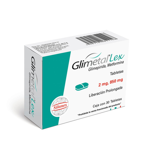 GLIMETAL LEX 2MG/850MG C 30 TAB GLIMEPIRIDA/METFORMINA